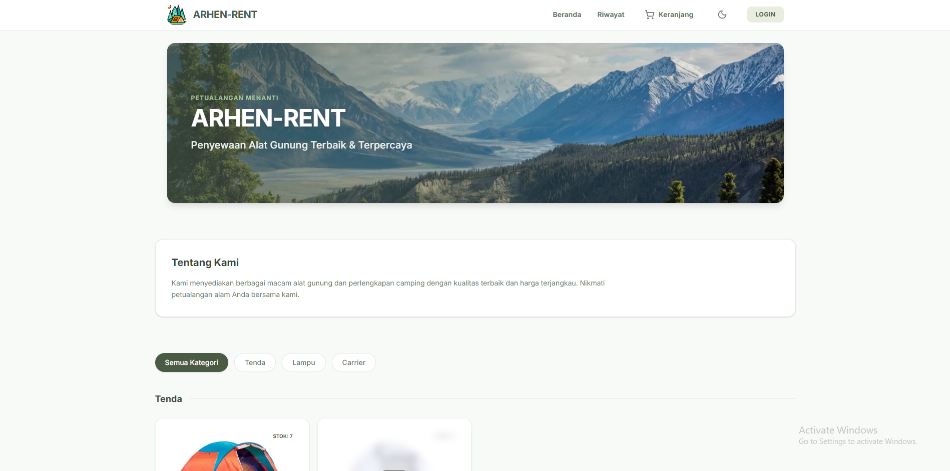 Website Rental Barang